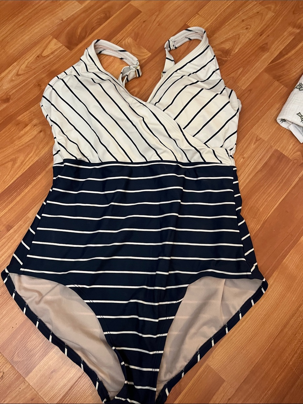Kona Sol One Piece Swim Blue and White Stripe Size L